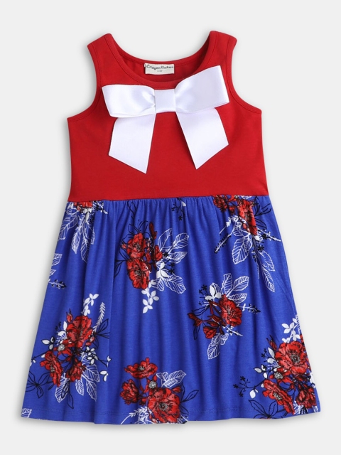 

Hopscotch Girls Red & Blue Floral Print Fit and Flare Dress
