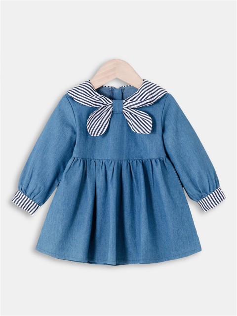 

Hopscotch Blue & White Solid Cotton Full-Sleeve Casual Dress