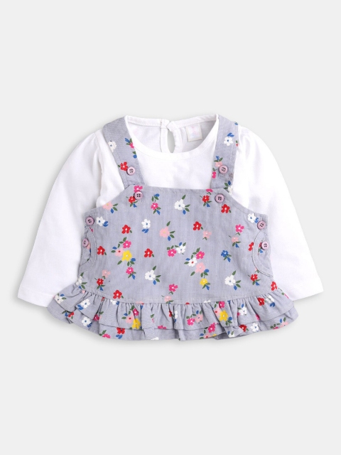 

Hopscotch Girls Grey Floral Printed Dungaree