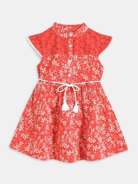 

Hopscotch Cotton Orange Floral Printed Dress