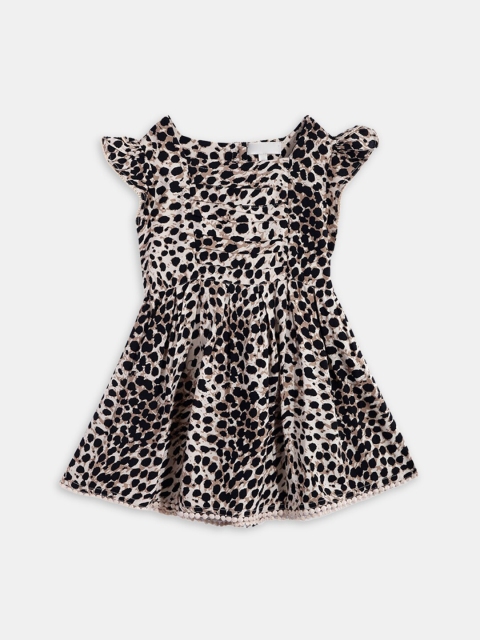 

Hopscotch Black & Cream-Coloured Animal Peplum Dress