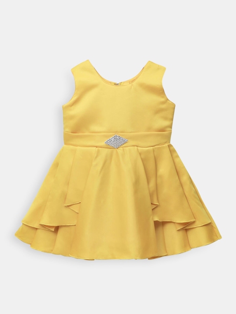 

Hopscotch Girls Yellow Sleeveless Solid Party Dress