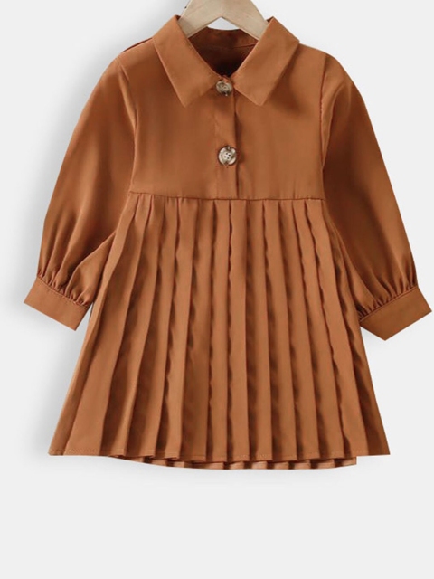 

Hopscotch Girls Brown Cuffed Sleeve Pleated Shirt Dress