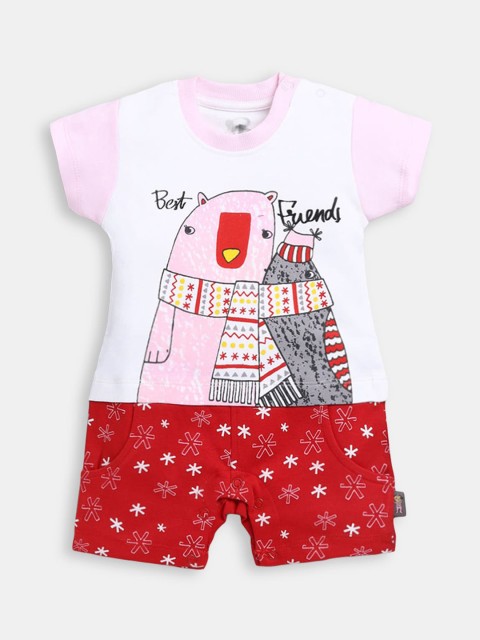 

Hopscotch Infant Boys Pink & Red Printed Pure-Cotton Romper