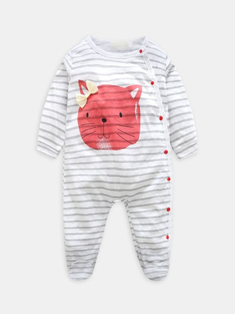 

Hopscotch Girls White & Red Printed Cotton Sleepsuit