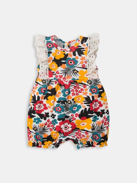 

Hopscotch Infants Girls White & Yellow Printed Rompers