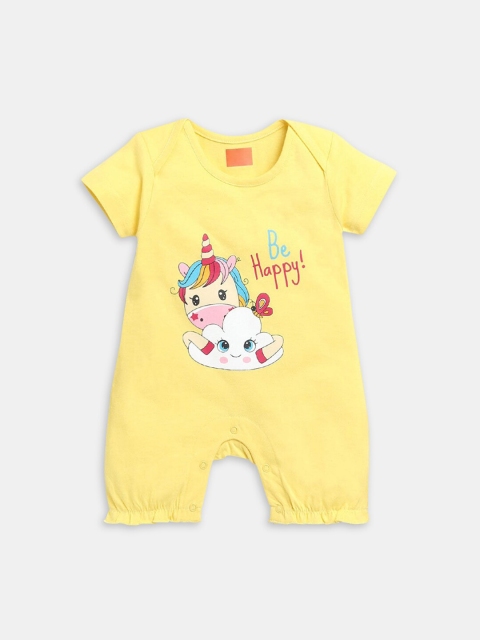 

Hopscotch Infant Boys Yellow Printed Pure Cotton Rompers