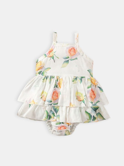 

Hopscotch Girls White Floral Printed Sleeveless Bodysuit