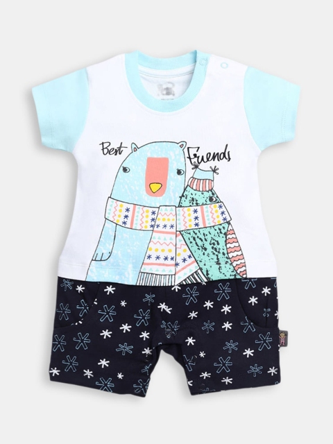 

Hopscotch Infant Boys Blue Printed Pure Cotton Rompers