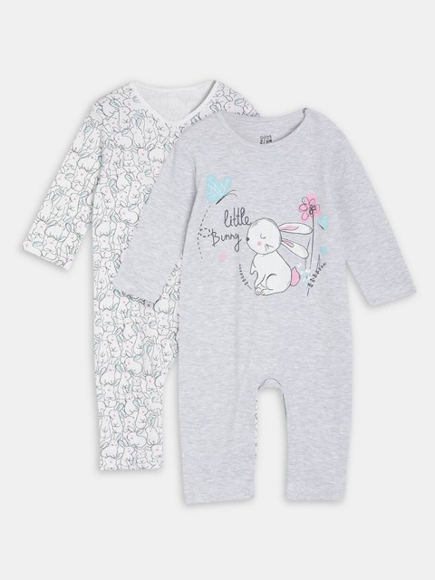 

Hopscotch Girls Pack Of 2 Pure Cotton Full-Sleeve Rompers, Multi