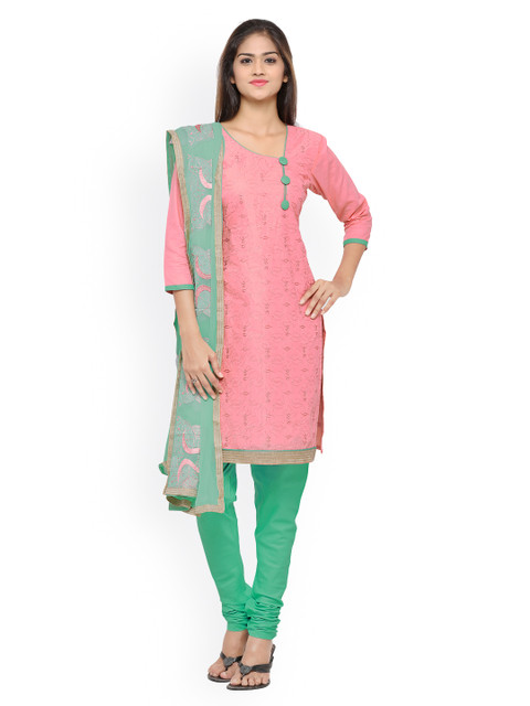 

Satrani Pink & Sea Green Cotton Blend Embroidered Unstitched Dress Material
