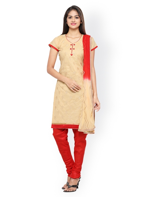 

Satrani Beige & Red Embroidered Cotton Unstitched Dress Material