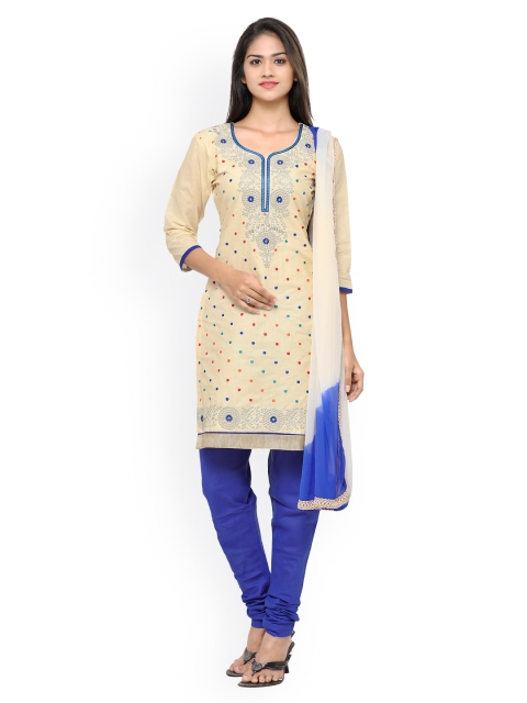 

Satrani Off-White & Blue Cotton Blend Embroidered Unstitched Dress Material