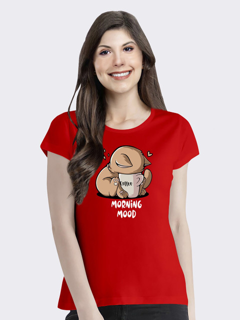 

Pootlu Women Red Printed Extended Sleeves T-shirt