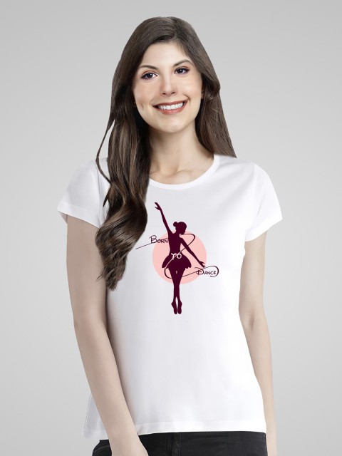

Pootlu Women White Printed Pure Cotton T-shirt