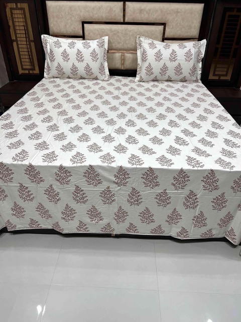 

Pure Decor White & Brown Floral 400 TC King Bedsheet with 2 Pillow Covers