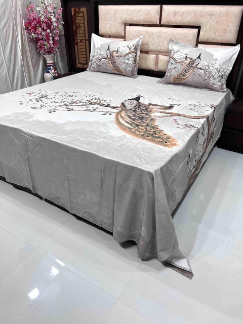 

Pure Decor Grey & White Ethnic Motifs 400 TC King Bedsheet with 2 Pillow Covers