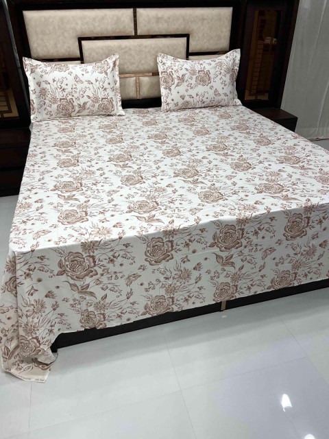 

Pure Decor Brown & White Floral 400 TC King Bedsheet with 2 Pillow Covers