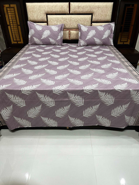 

Pure Decor Purple & Off White Floral King 380TC Bedsheet with 2 Pillow Covers