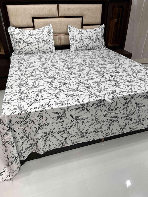 

Pure Decor Grey & White Floral 400 TC King Bedsheet with 2 Pillow Covers