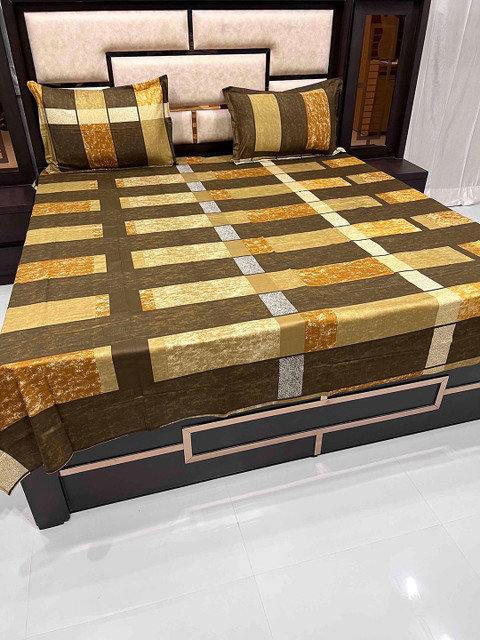 

Pure Decor 380TC Brown Geometric Queen Bedsheet with 2 Pillow Covers