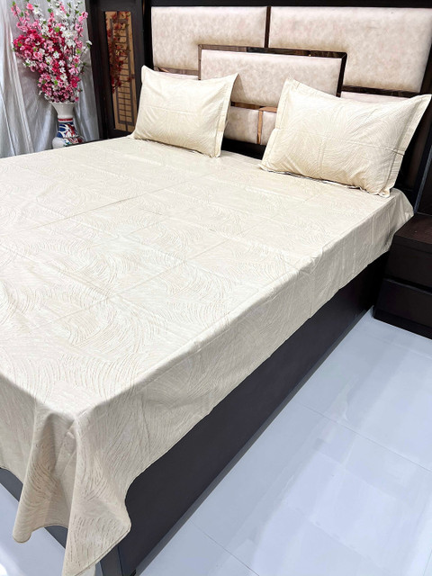 

Pure Decor Beige Queen size cotton Bedsheet with 2 pillow covers