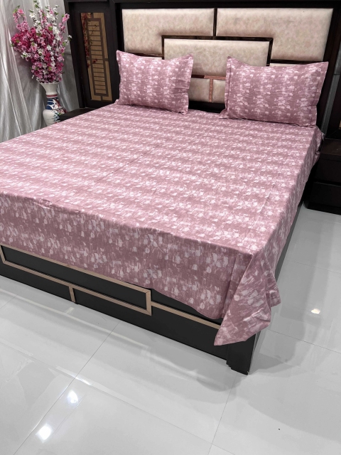 

Pure Decor Pink & White 260 TC Cotton Queen Bedsheet with 2 Pillow Covers
