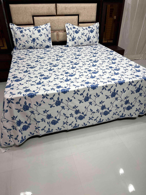 

Pure Decor Blue & White Floral 400 TC King Bedsheet with 2 Pillow Covers