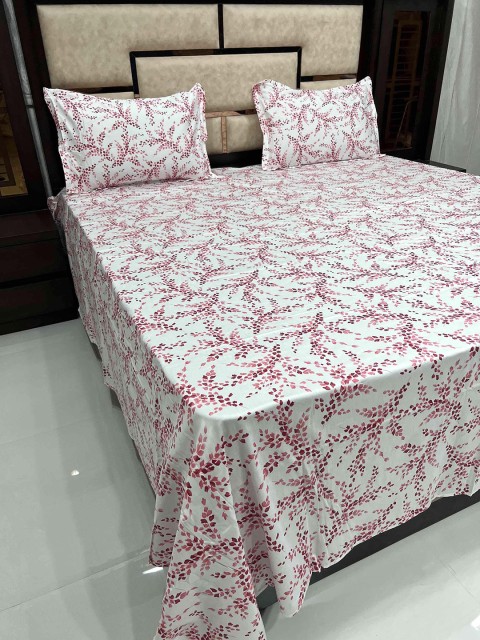 

Pure Decor Pink & White Floral 400 TC King Bedsheet with 2 Pillow Covers