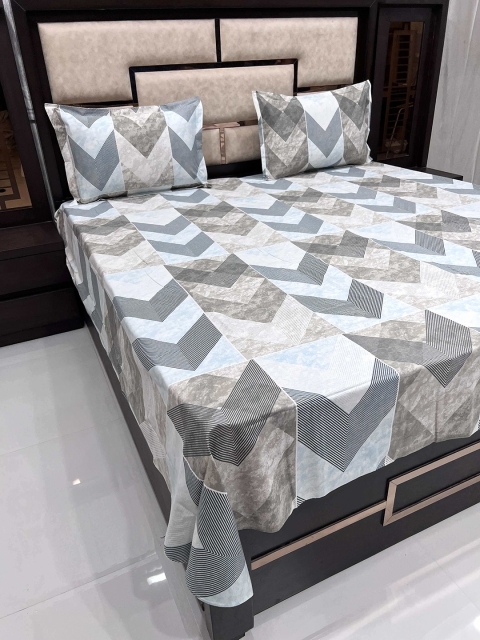 

Pure Decor Unisex Grey 260 TC Geometric Print Pure Cotton Queen Size Bedsheet