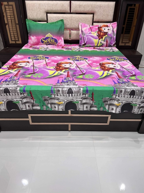 

Pure Decor Unisex Pink 260 TC Printed Poly Cotton Queen Size Bedsheet