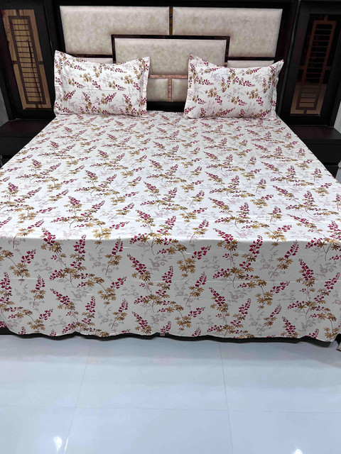 

Pure Decor Unisex Peach 400 TC Floral Printed Pure Cotton King Size Bedsheet