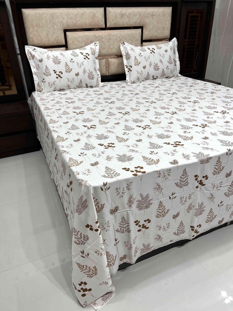 

Pure Decor Brown & White Floral 400 TC King Bedsheet with 2 Pillow Covers