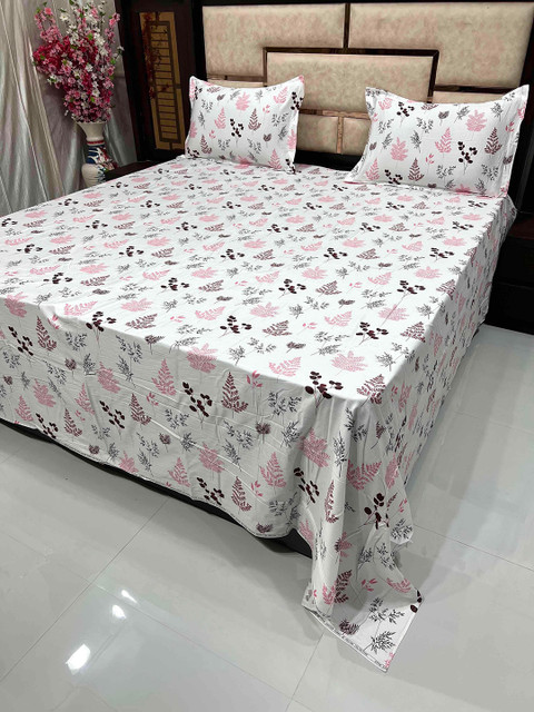 

Pure Decor Pink & White Floral 400 TC King Bedsheet with 2 Pillow Covers