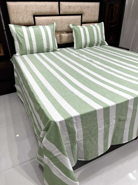 

Pure Decor Green & White Striped TC 380 King Bedsheet with 2 Pillow Covers