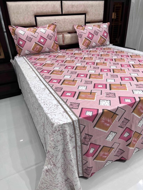 

Pure Decor Red & Pink Geometric TC 380 King Bedsheet with 2 Pillow Covers