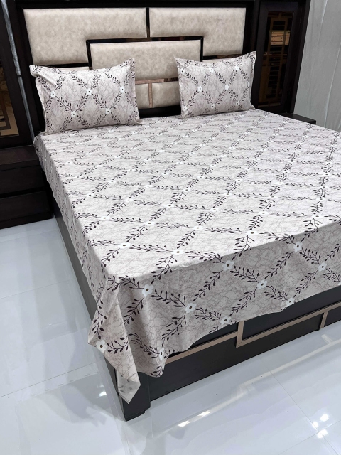 

Pure Decor Brown & White Floral 260 TC Pure Cotton Queen Bedsheet with 2 Pillow Covers