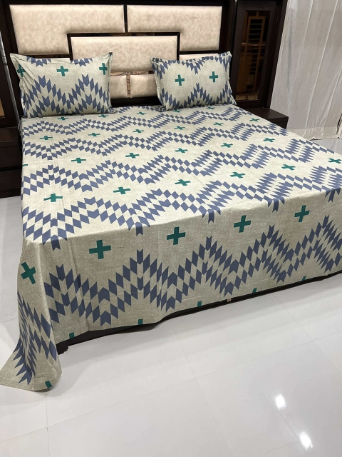 

Pure Decor Green & Grey Pure Cotton King Bedsheet with 2 Pillow Covers