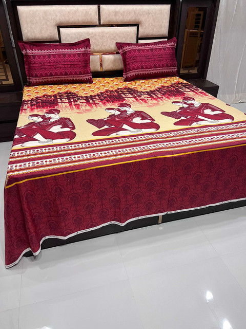 

Pure Decor Red & Yellow TC Pure Cotton King Superfine Bedsheet with 2 Pillow Covers