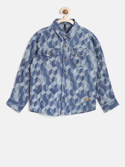 

United Colors of Benetton Boys Blue & Grey Regular Fit Self Design Casual Shirt