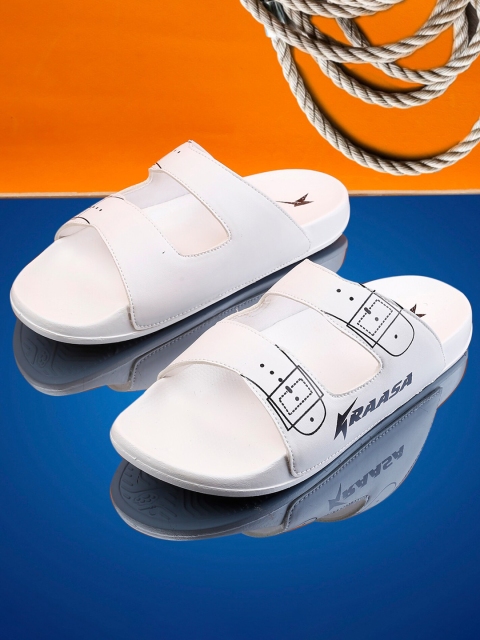 

KRAASA Men White & Black Printed Rubber Sliders