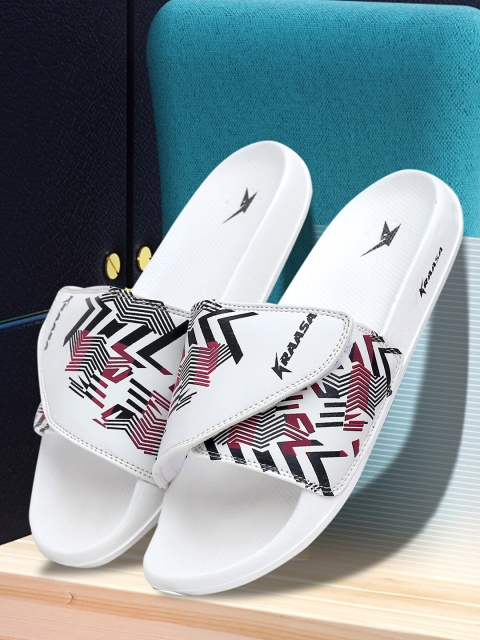 

KRAASA Men White & Black Printed Rubber Sliders