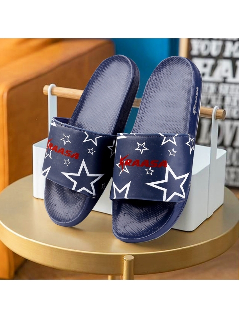 

KRAASA Men Navy Blue & White Printed Rubber Sliders