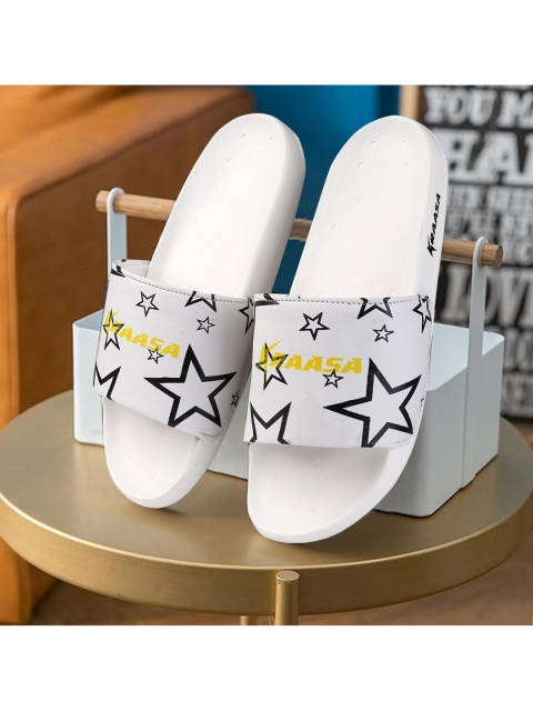 

KRAASA Men White & Black Printed Rubber Sliders
