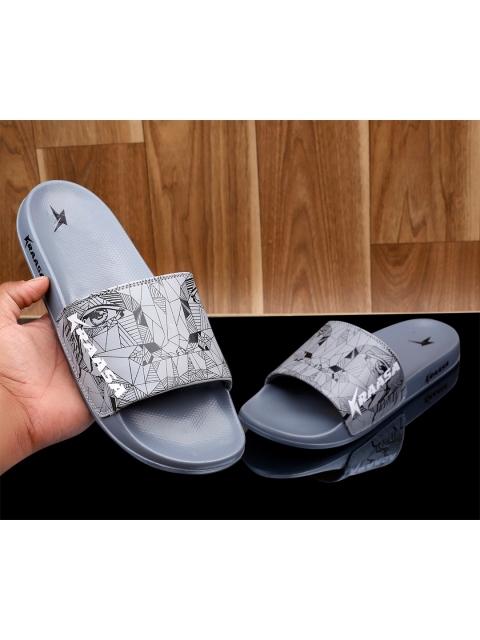 

KRAASA Men Grey & Black Printed Rubber Sliders