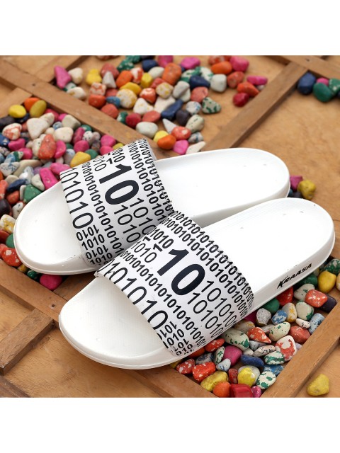 

KRAASA Men White & Black Printed Rubber Sliders