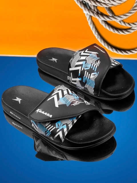 

KRAASA Men Black & White Printed Rubber Sliders
