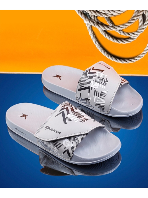 

KRAASA Men Grey & White Printed Rubber Sliders