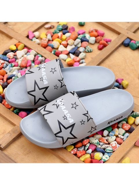 

KRAASA Men Grey & Black Printed Rubber Sliders