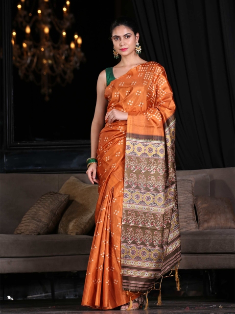

KARAGIRI Orange & Purple Bandhani Silk Blend Saree